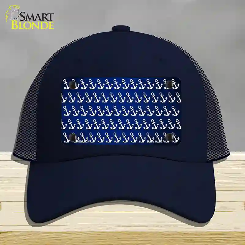 Blue White Anchor Oil Rubbed Novelty License Plate Hat Mesh / Navy