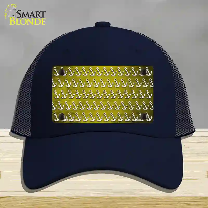 Yellow White Anchor Oil Rubbed Novelty License Plate Hat Mesh / Navy