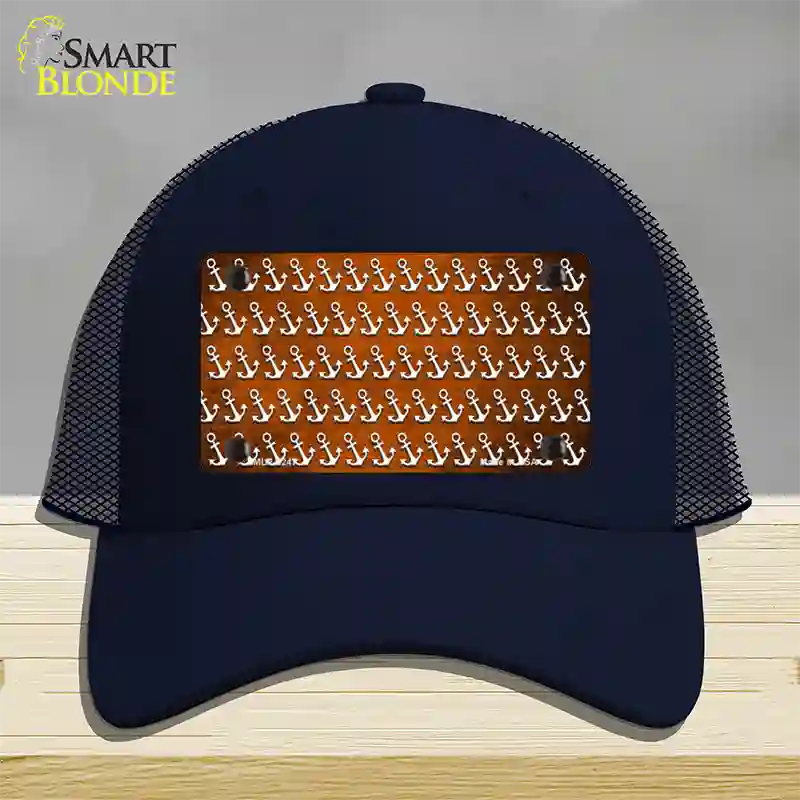 Orange White Anchor Oil Rubbed Novelty License Plate Hat Mesh / Navy