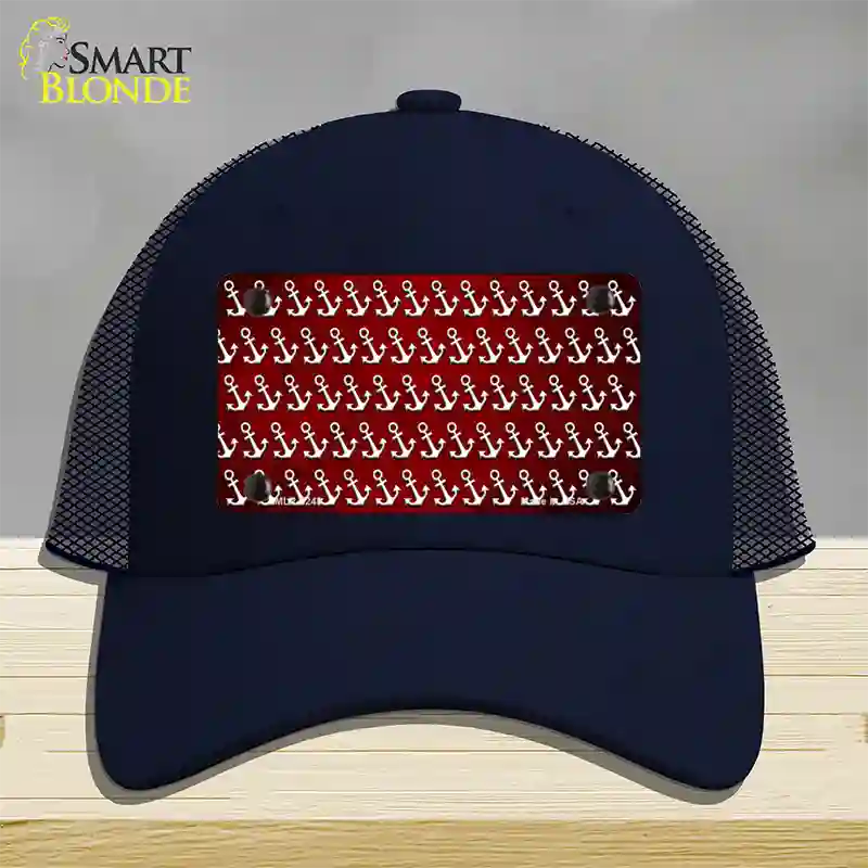 Red White Anchor Oil Rubbed Novelty License Plate Hat Mesh / Navy