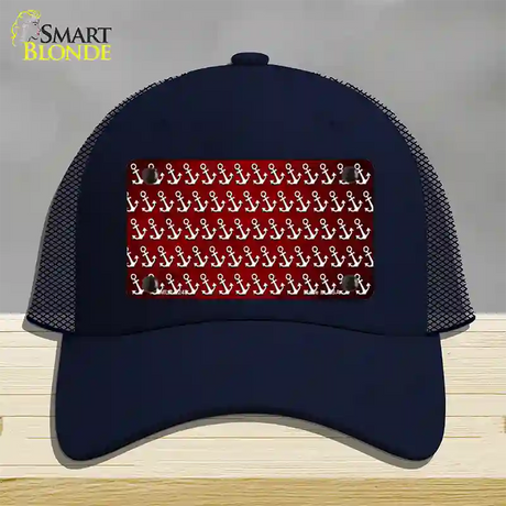 Red White Anchor Oil Rubbed Novelty License Plate Hat Mesh / Navy