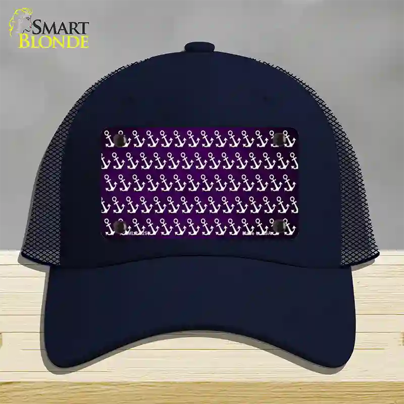 Purple White Anchor Oil Rubbed Novelty License Plate Hat Mesh / Navy