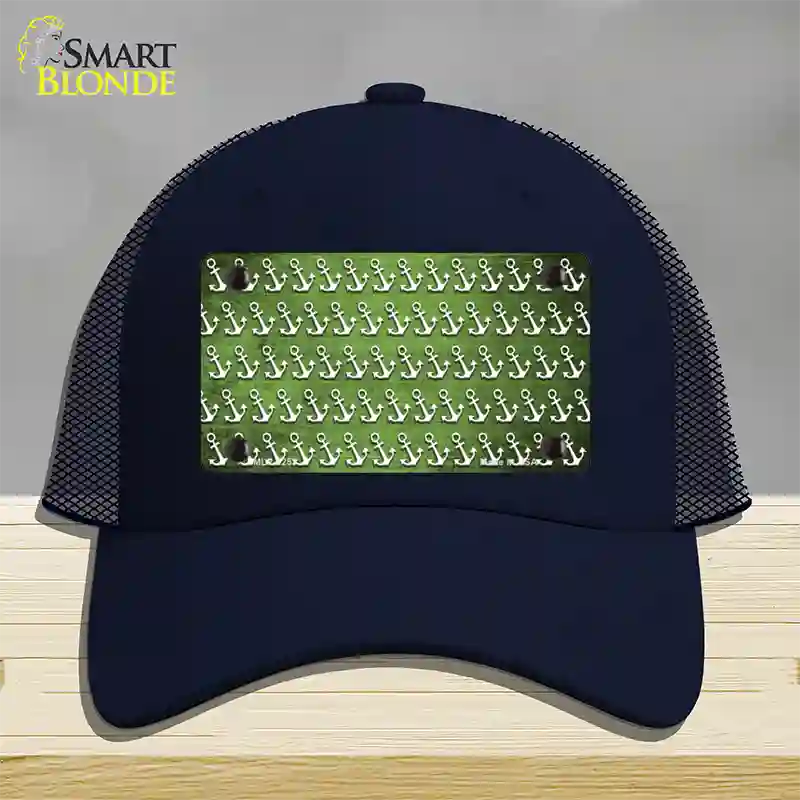 Lime Green White Anchor Oil Rubbed Novelty License Plate Hat Mesh / Navy