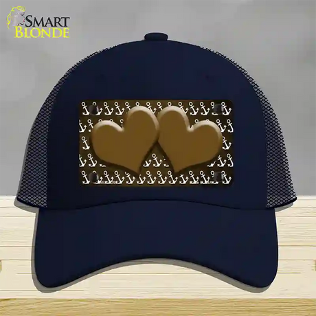 Brown White Anchor Hearts Oil Rubbed Novelty License Plate Hat Mesh / Navy