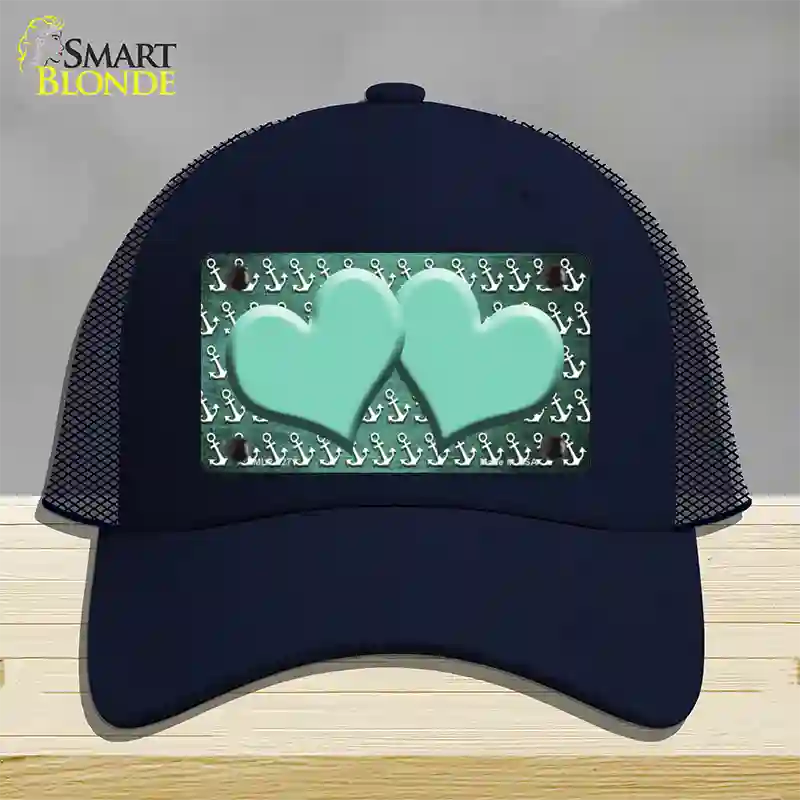 Mint White Anchor Hearts Oil Rubbed Novelty License Plate Hat Mesh / Navy