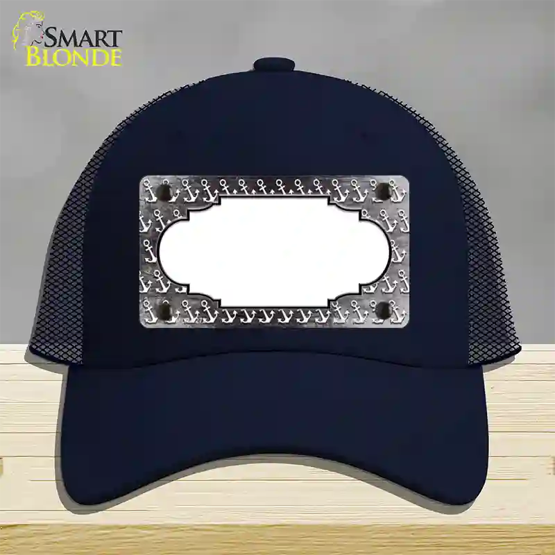 Black White Anchor Scallop Oil Rubbed Novelty License Plate Hat Mesh / Navy