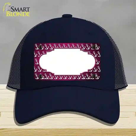 Pink White Anchor Scallop Oil Rubbed Novelty License Plate Hat Mesh / Navy