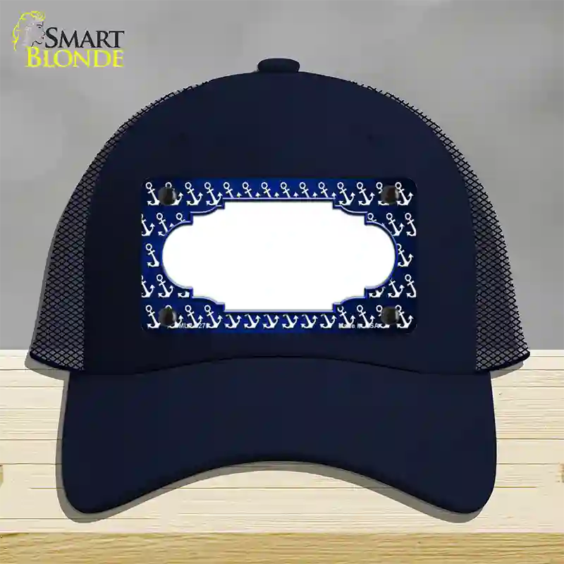 Blue White Anchor Scallop Oil Rubbed Novelty License Plate Hat Mesh / Navy