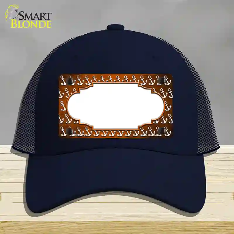 Orange White Anchor Scallop Oil Rubbed Novelty License Plate Hat Mesh / Navy