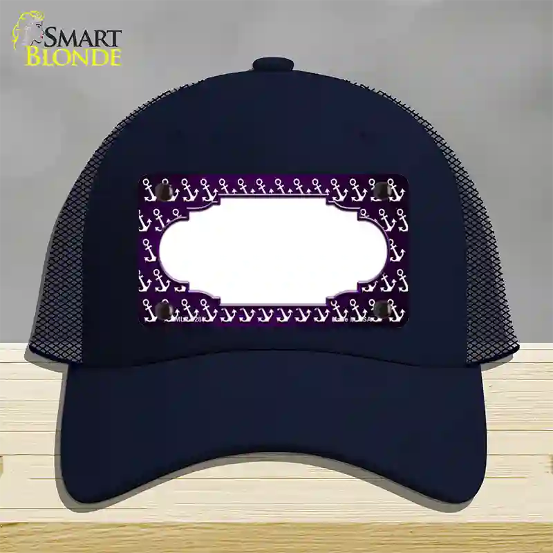 Purple White Anchor Scallop Oil Rubbed Novelty License Plate Hat Mesh / Navy