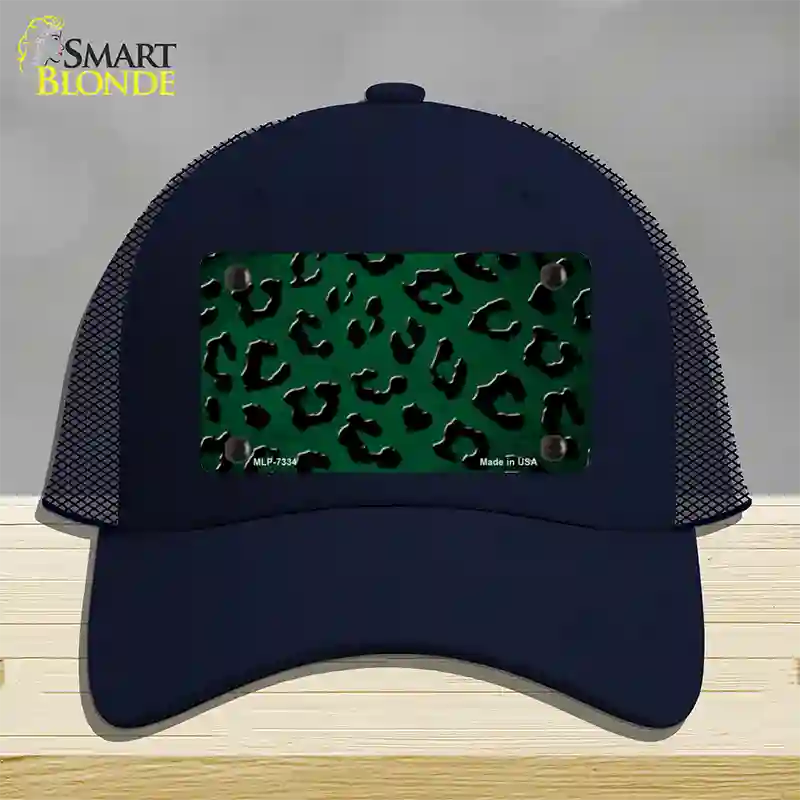 Green Black Cheetah Oil Rubbed Novelty License Plate Hat Mesh / Navy