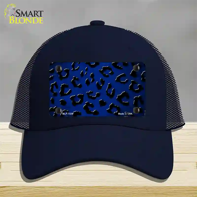 Blue Black Cheetah Oil Rubbed Novelty License Plate Hat Mesh / Navy