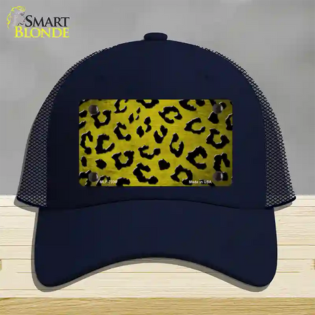 Yellow Black Cheetah Oil Rubbed Novelty License Plate Hat Mesh / Navy