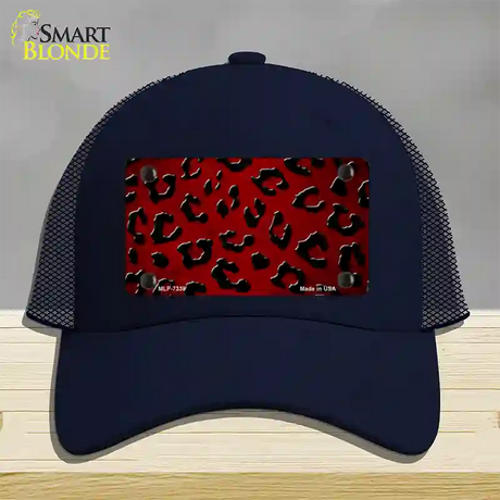 Red Black Cheetah Oil Rubbed Novelty License Plate Hat Mesh / Navy