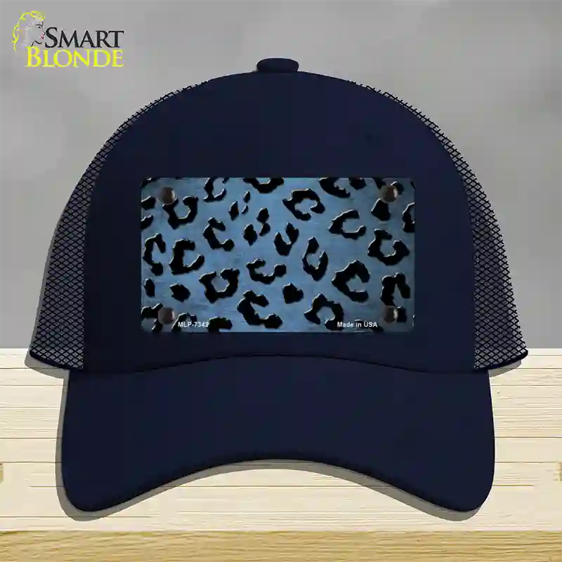 Light Blue Black Cheetah Oil Rubbed Novelty License Plate Hat Mesh / Navy