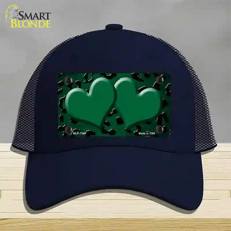 Green Black Cheetah Hearts Oil Rubbed Novelty License Plate Hat Mesh / Navy