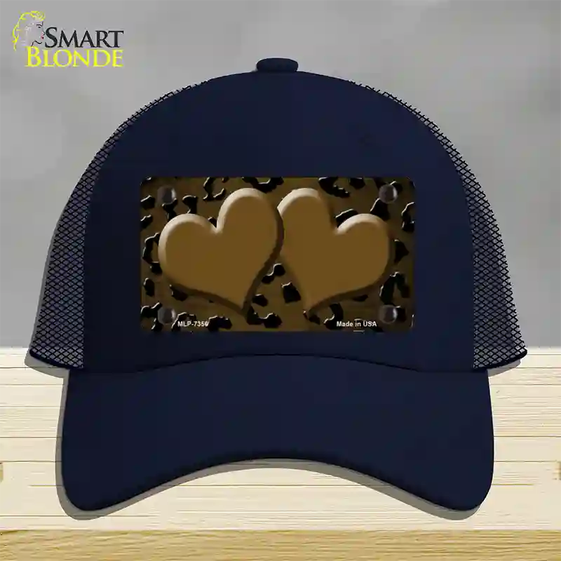 Brown Black Cheetah Hearts Oil Rubbed Novelty License Plate Hat Mesh / Navy