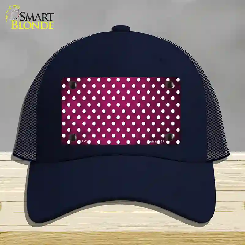 Pink White Small Dots Oil Rubbed Novelty License Plate Hat Mesh / Navy