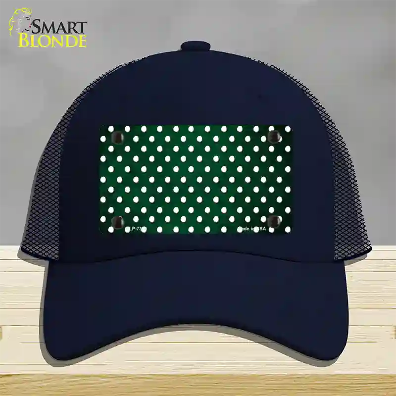 Green White Small Dots Oil Rubbed Novelty License Plate Hat Mesh / Navy