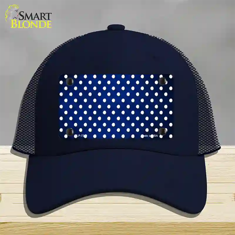 Blue White Small Dots Oil Rubbed Novelty License Plate Hat Mesh / Navy