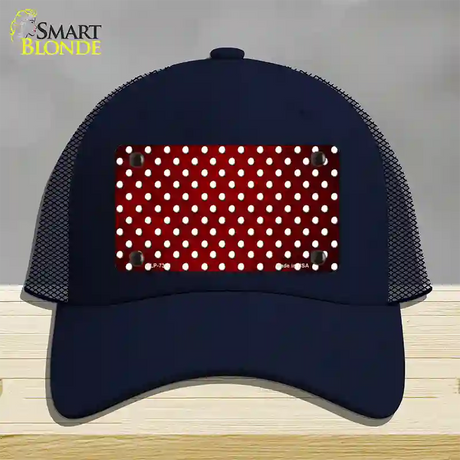 Red White Small Dots Oil Rubbed Novelty License Plate Hat Mesh / Navy