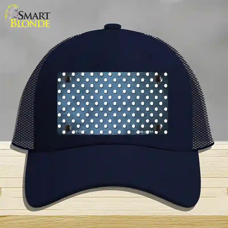 Light Blue White Small Dots Oil Rubbed Novelty License Plate Hat Mesh / Navy