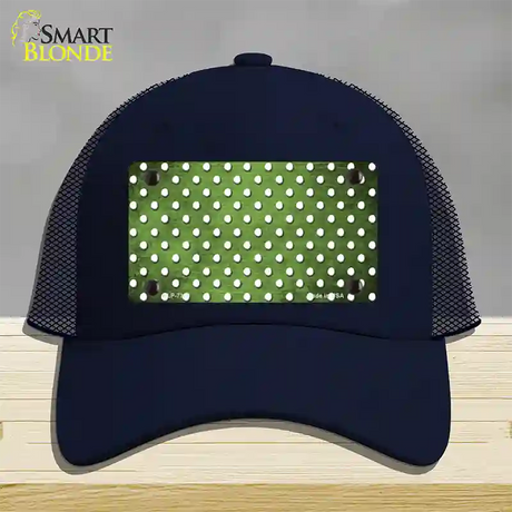 Lime Green White Small Dots Oil Rubbed Novelty License Plate Hat Mesh / Navy