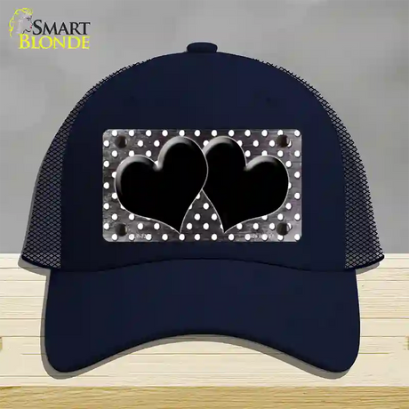 Black White Small Dots Hearts Oil Rubbed Novelty License Plate Hat Mesh / Navy