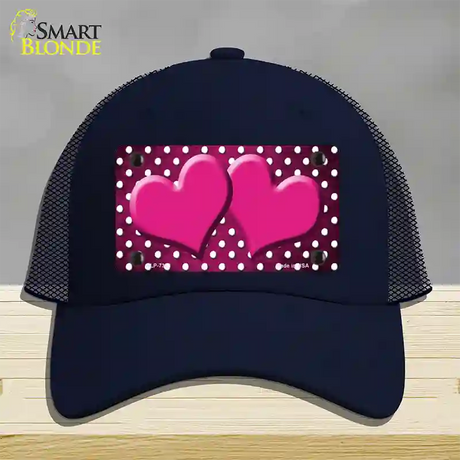 Pink White Small Dots Hearts Oil Rubbed Novelty License Plate Hat Mesh / Navy