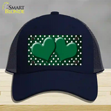 Green White Small Dots Hearts Oil Rubbed Novelty License Plate Hat Mesh / Navy