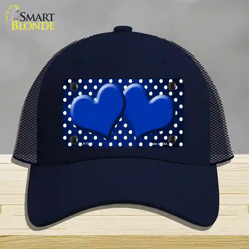 Blue White Small Dots Hearts Oil Rubbed Novelty License Plate Hat Mesh / Navy