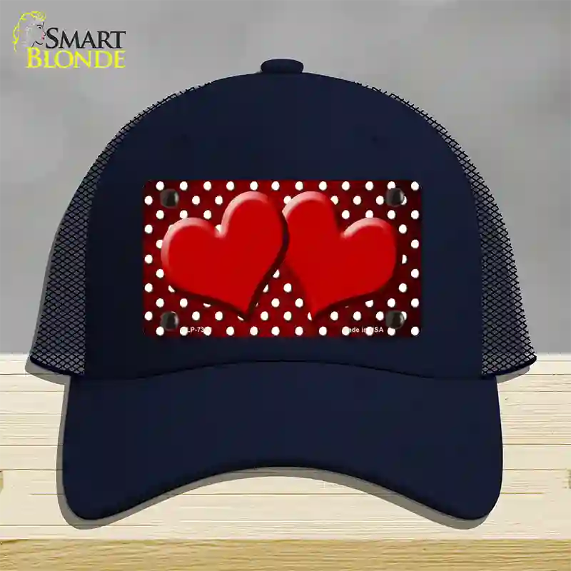 Red White Small Dots Hearts Oil Rubbed Novelty License Plate Hat Mesh / Navy