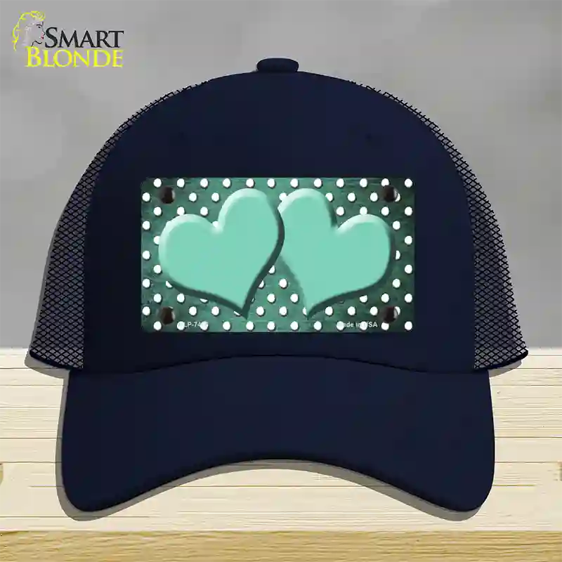 Mint White Small Dots Hearts Oil Rubbed Novelty License Plate Hat Mesh / Navy