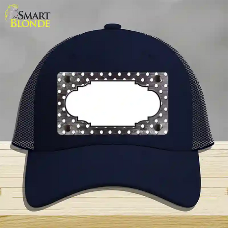 Black White Small Dots Scallop Oil Rubbed Novelty License Plate Hat Mesh / Navy