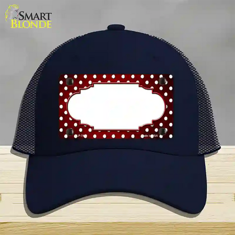 Red White Small Dots Scallop Oil Rubbed Novelty License Plate Hat Mesh / Navy