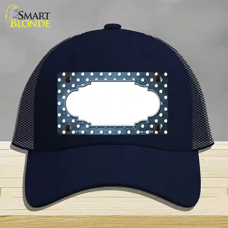 Light Blue White Small Dots Scallop Oil Rubbed Novelty License Plate Hat Mesh / Navy