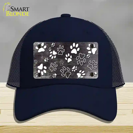 Black White Paw Oil Rubbed Novelty License Plate Hat Mesh / Navy