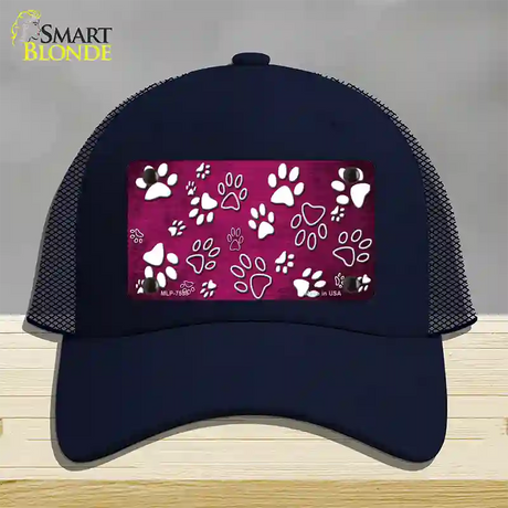 Pink White Paw Oil Rubbed Novelty License Plate Hat Mesh / Navy