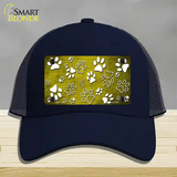 Yellow White Paw Oil Rubbed Novelty License Plate Hat Mesh / Navy