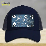 Light Blue White Paw Oil Rubbed Novelty License Plate Hat Mesh / Navy