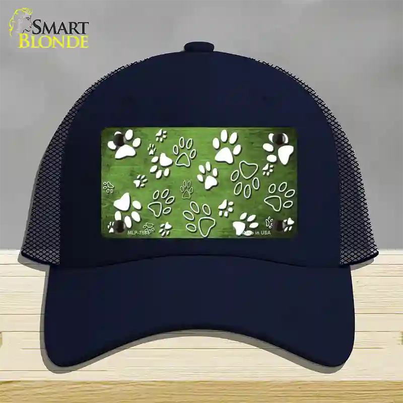 Lime Green White Paw Oil Rubbed Novelty License Plate Hat Mesh / Navy