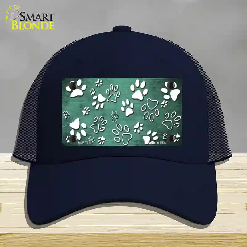 Mint White Paw Oil Rubbed Novelty License Plate Hat Mesh / Navy