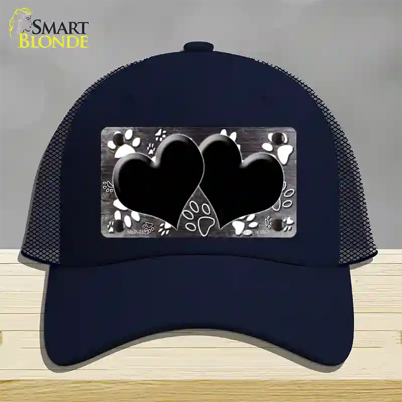 Paw Heart Black White Novelty License Plate Hat Mesh / Navy