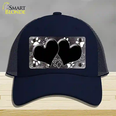 Paw Heart Black White Novelty License Plate Hat Mesh / Navy