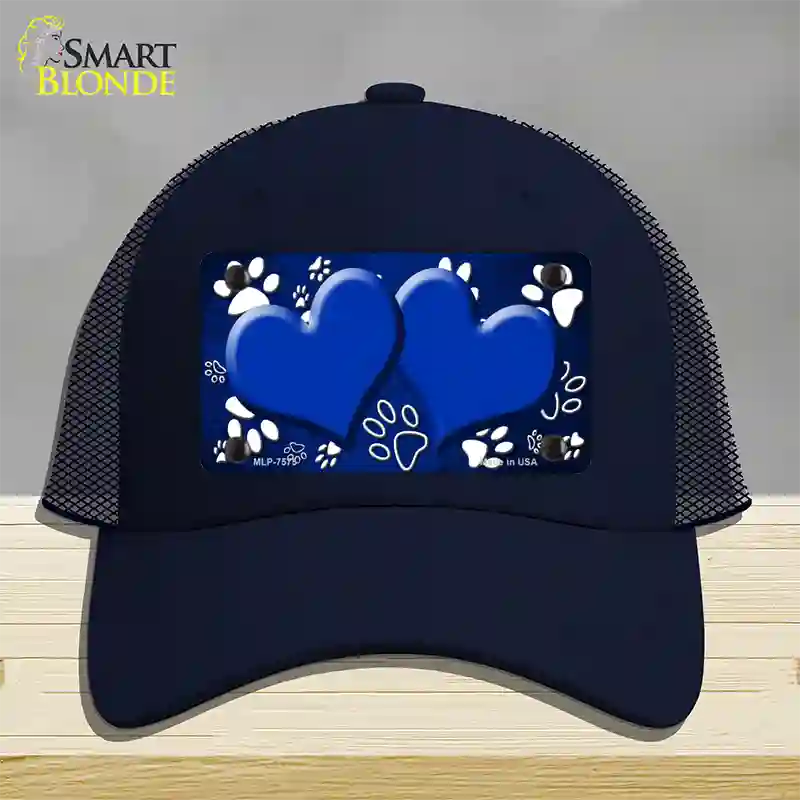 Paw Heart Blue White Novelty License Plate Hat Mesh / Navy