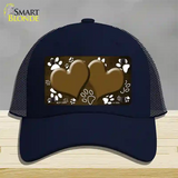 Paw Heart Brown White Novelty License Plate Hat Mesh / Navy