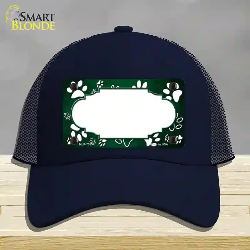 Paw Scallop Green White Novelty License Plate Hat Mesh / Navy