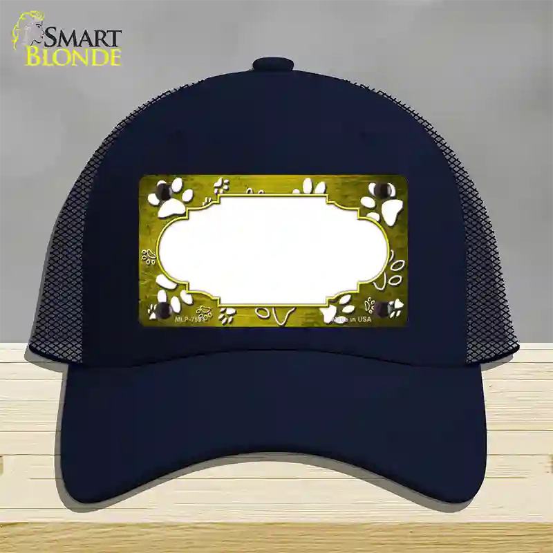 Paw Scallop Yellow White Novelty License Plate Hat Mesh / Navy