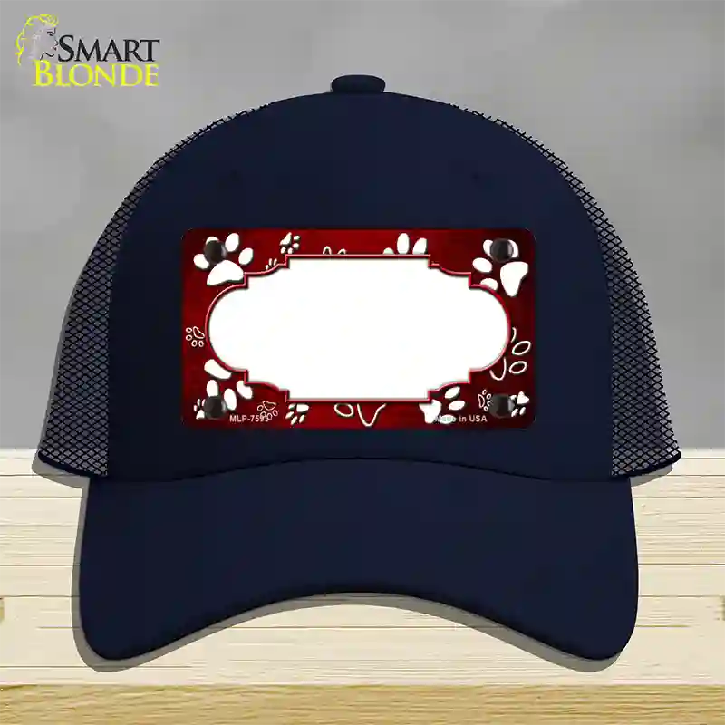 Paw Scallop Red White Novelty License Plate Hat Mesh / Navy