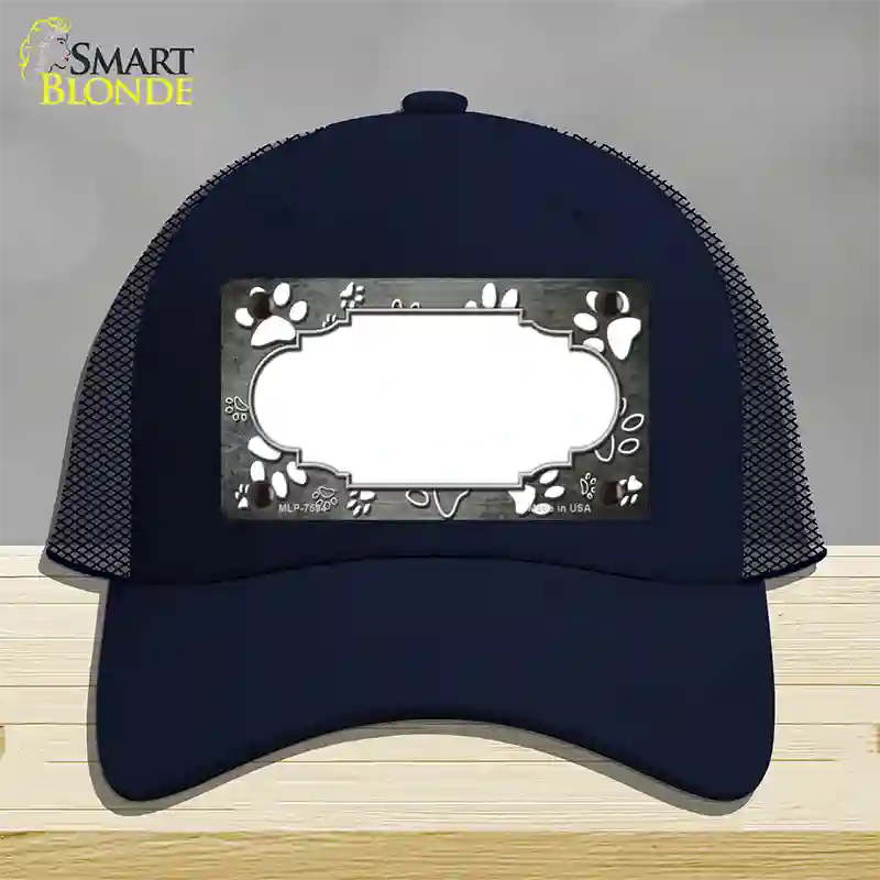 Paw Scallop Gray White Novelty License Plate Hat Mesh / Navy